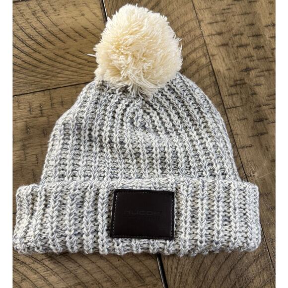 Nucor Hertford County Pom Beanie Hat Womens Gray Knit Winter Cap - Picture 6 of 9